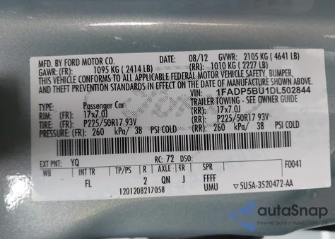 2013 Ford C-Max Hybrid Sel z USA, uszkodzony, nr VIN 1FADP5BU1DL502844